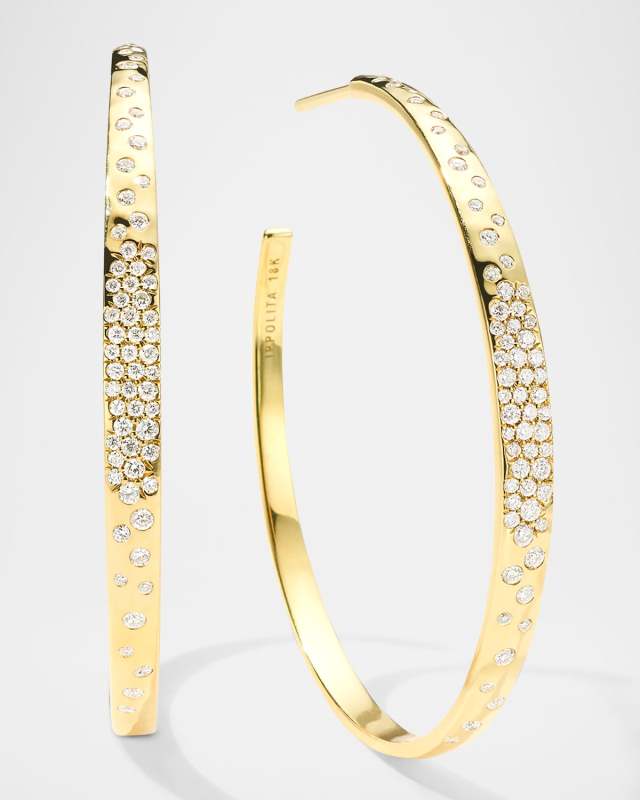 18K Gold Stardust Crinkle Diamond Hoop Earrings